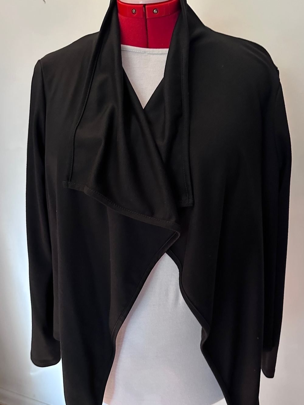 Roz & Ali Black Open-Front Draped Cardigan